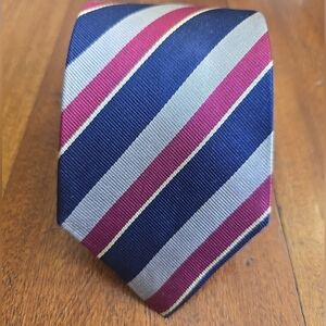 Lands End Sixth Royal Lancers 100% Silk Stripe Navy Repp Tie L61.5" W3.25" Clean
